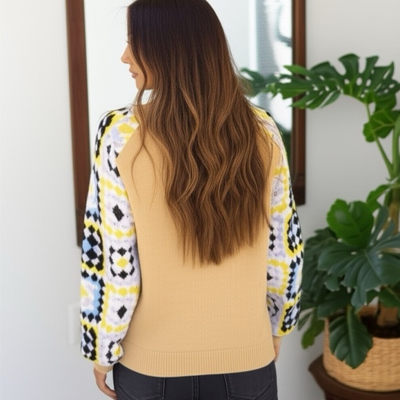 SOUTHERN GRACE Enchanting Crochet Sleeve Yellow Knit Sweater - Picture 2 of 10